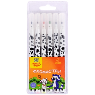 Фломастеры Мульти-Пульти "Енот и далматинцы", 06цв., смываемые, блистер