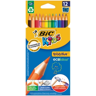 Карандаши пластиковые Bic "Evolution 93", 12цв., заточен., картон, европодвес
