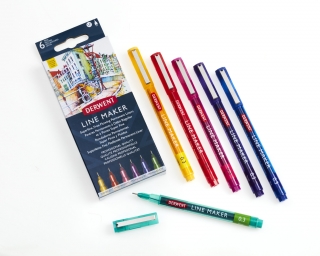 Набор капиллярных ручек Derwent Line Maker 6 штук (0.3мм разноцветные) в картонной упаковке
