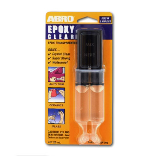 Клей эпоксидный двухкомпонентный прозрачный ABRO в шприце, 25 мл