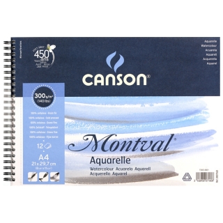 Альбом для акварели Canson Montval 300г/кв.м (целлюлоза) 21*29.7см 12листов Фин спираль по короткой стороне