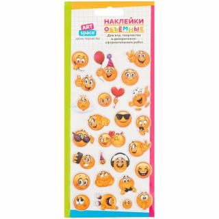 Наклейки объемные ArtSpace "Смайлики", 10*19см, пакет, европодвес