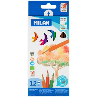 Карандаши акварельные Milan "431", 12цв+кисть, трехгран., картон, европодвес