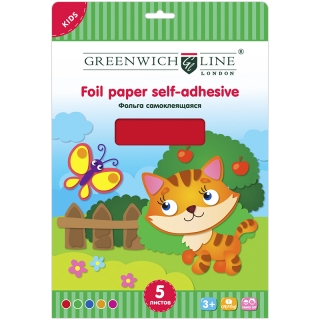 Фольга цветная самоклеящаяся, A4, Greenwich Line, 5л., 5цв., в папке с европодвесом