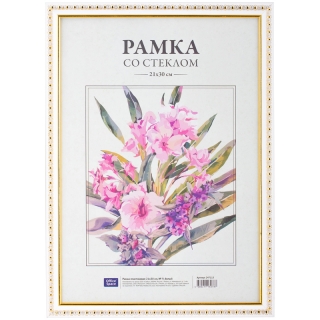 Рамка пластиковая 21*30см, OfficeSpace, № 9, белый/золото