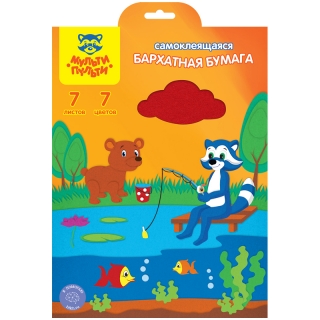 Бархатная бумага самоклеящаяся A4, Мульти-Пульти, 7л., 7цв., в папке с европодвесом
