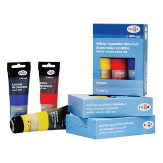 Краски акриловые Гамма "Студия", набор 3 цвета, 75 мл/туба, картон.упак.