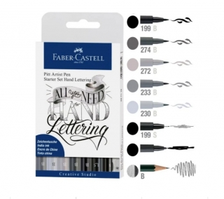 Набор для леттеринга Faber-Castell "Pitt Artist Pen Lettering" 9 предм., капиллярные ручки с кистью+карандаш+точилка