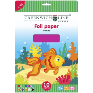 Фольга цветная, A4, Greenwich Line, 10л., 10цв., в папке с европодвесом