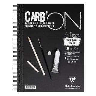 Скетчбук-тетрадь Clairefontaine "Carb'ON", 120г/кв.м, мелкое зерно, черная бумага, формат А4, 20 листов