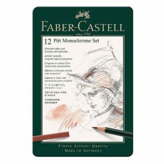 Набор художественный FABER-CASTELL "Pitt Monochrome", 12 предметов, металлическая коробка