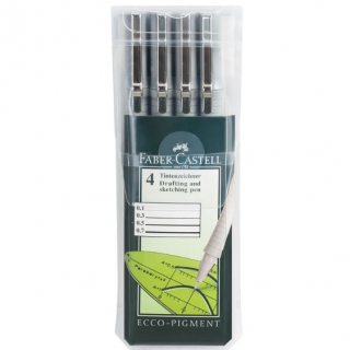 Набор капиллярных ручек Faber-Castell "Ecco Pigment" черные, 4шт., 0,1/0,3/0,5/0,7 мм