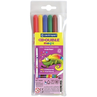 Фломастеры двусторонние меняющие цвет Centropen "Double Magic", 05цв+1, 6шт., 20 цветов