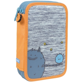 Пенал 2 отделения, 195*130*50 Milan "Mimo", голубой/оранжевый, полиэстер, с наполнением