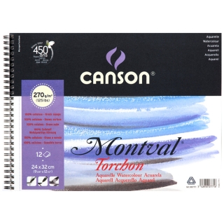 Альбом для акварели Canson Montval 270г/кв.м (целлюлоза) 24*32см 12листов Снежное зерно спираль по короткой стороне