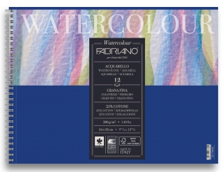 Альбом для акварели Fabriano Watercolour Studio 300г/кв.м (25%хлопок) 24x32см Фин 12л спираль по короткой стороне