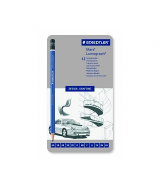 Набор чернографитовых карандашей LUMOGRAPH 100, средняя ст.твердости, 12штук в металлической коробке