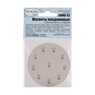 Магниты неодимовые Mr.Painter, диски на металлической пластине, 7х2мм, 10 шт.