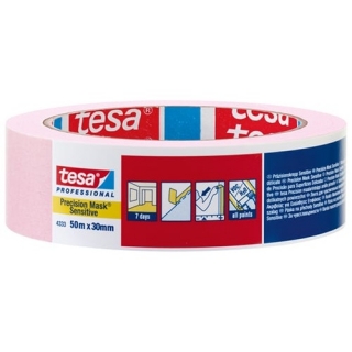 Малярная лента Tesa для деликатной поверхности, 50 м х 30 мм, розовая