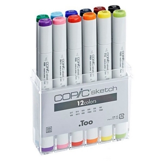 Набор маркеров для скетчинга COPIC Sketch с кистью, Set B 12 цветов