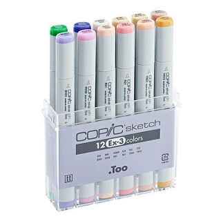 Набор маркеров для скетчинга COPIC Sketch EX-3 с кистью, 12 цветов