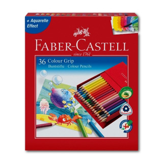 Акварельные карандаши Faber-Castell Colour Grip 2001 трехгранные, 36 цветов, коробка кожзам