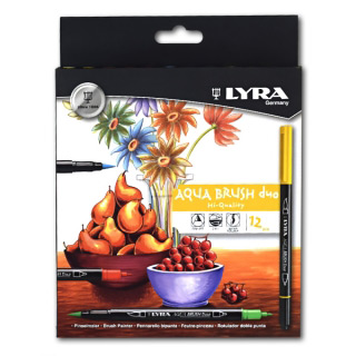 Набор двойных фломастеров с эффектом рисунка кистью Aqua Brush Duo LYRA, 12 цветов