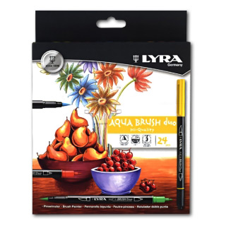Набор двойных фломастеров с эффектом рисунка кистью Aqua Brush Duo LYRA, 24 цвета