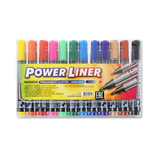 Набор цветных перманентных маркеров Power Liner Mungyo, 12 цветов