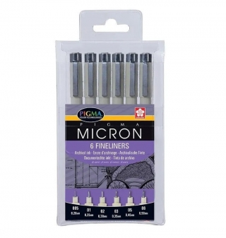 Набор капиллярных ручек-линеров Sakura Pigma Micron черные 6 шт от 0.2мм до 0.5мм