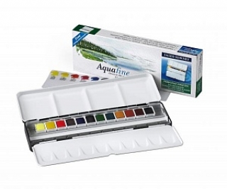 Набор акварельных красок Daler Rowney Aquafine, 12 кювет, металлическая коробка