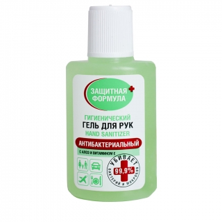 Гель антисептик для рук антибактериальный на спиртовой основе с алоэ и витамином Е "Формула защиты", уничтожает 99,9% бактерии, вирусы, грибы 30 мл