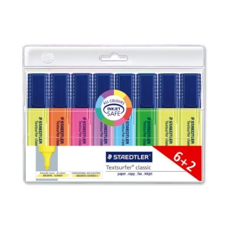 Набор текстовыделителей, 1-5 мм, 6 цветов+2 желтых в блистерной упаковке