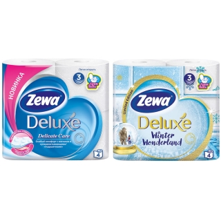 Бумага туалетная Zewa Deluxe 3-слойная, 4шт., тиснение, белая