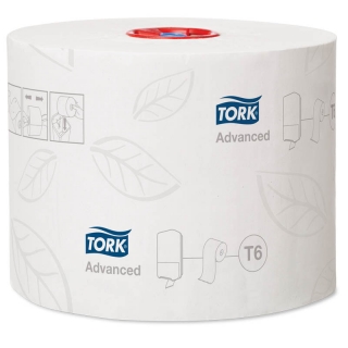 Бумага туалетная Tork Advanced(Т6) 2-слойная, Mid-size рулон, 100м/рул, мягкая, тиснение, белая