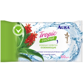 Салфетки влажные Aura Tropic coctail, 60шт., освежающие