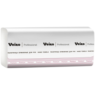 Полотенца бумажные лист. Veiro Professional F1Premium(V-сл), 2-слойные, 200л/пач, 21*21, белые