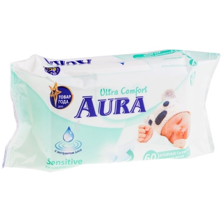 Салфетки влажные Aura Ultra comfort, 60шт., детские, с алоэ