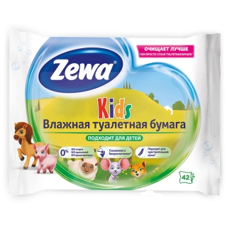 Бумага туалетная влажная Zewa Kids, 42шт./пач., без спирта, цефленовый пакет