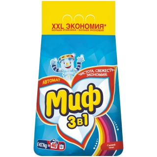 Порошок для машинной стирки Миф 3в1 Свежий цвет, 6кг