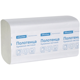 Полотенца бумажные лист. OfficeClean Professional(V-сл) (H3) 1 сл., 250л/пач, 21*21,6, цвет натур.