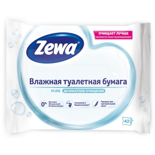 Бумага туалетная влажная Zewa Pure, 42шт./пач., без спирта, цефленовый пакет