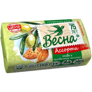 Мыло туалетное Весна Олива и миндальное молочко, бумажная обертка, 90г