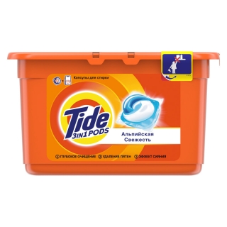 Капсулы для машинной стирки Tide Альпийская свежесть, 3в1 Pods, 12шт.*24,8г