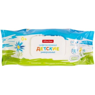 Салфетки влажные OfficeClean Детские, 120шт., универсальные очищающие, клапан-крышка