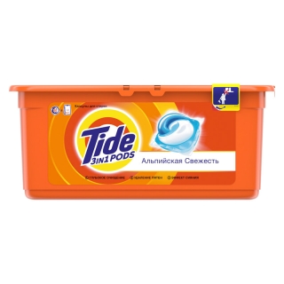 Капсулы для машинной стирки Tide "Альпийская свежесть", 3в1 Pods, 30шт.*24,8г