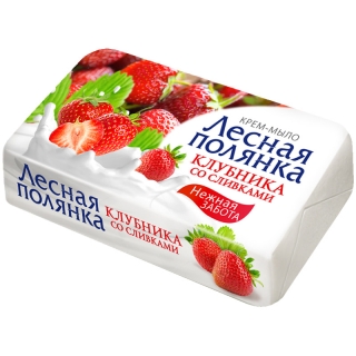 Мыло-крем туалетное Лесная полянка Клубника со сливками, бумажная обертка, 90г