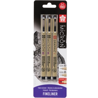 Набор капиллярных ручек Pigma Micron 3шт (0.35мм 0.45мм + Ручка Pigma Graphic 1мм)