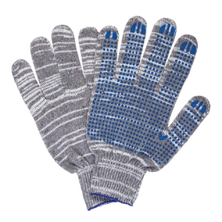 Перчатки хлопчатобумажные, комплект 5 пар, 10 класс, 50-52 г, 133 текс, ПВХ-точка, Лайма Люкс 2, серые, 604474