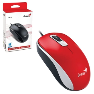 Мышь проводная Genius DX-110, USB, 2 кнопки + 1 колесо-кнопка, оптическая, красная, 31010116104